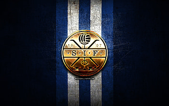 Stromsgodset FC, golden logo, Eliteserien, blue metal background, football, norwegian football club, Stromsgodset FC logo, soccer, Stromsgodset Toppfotball HD wallpaper