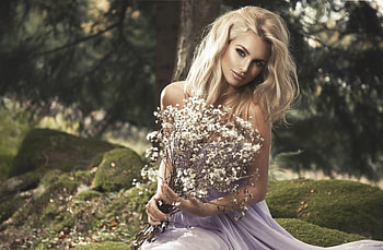 Pretty Face, model, blond, flowers, woman HD wallpaper