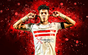 Emam Ashour, , 2021, egyptian footballers, Zamalek FC, Egyptian Premier League, soccer, football, red neon lights, Zamalek SC, Emam Ashour Zamalek, Emam Ashour HD wallpaper