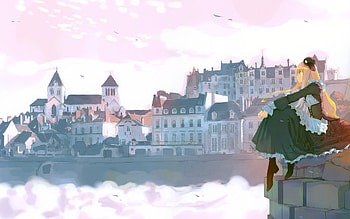 Alice City Scape, cute anime girl, skyline, city, blonde, cityscape, long hair, anime girl, alice, alice in wonderland, city scape HD wallpaper