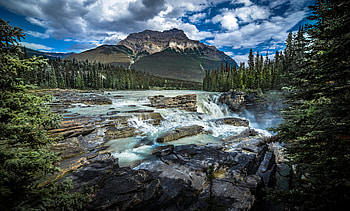Athabasca Falls Jasper NP, jasper np, waterfall, water, athabasca falls HD wallpaper