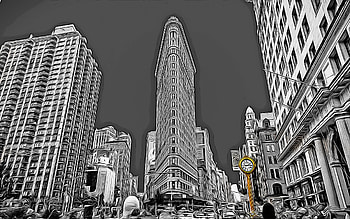 Flatiron Building, New York City, , vector art, Flatiron Building drawing, creative art, Flatiron Building art, vector drawing, abstract cityscapes, New York, USA HD wallpaper