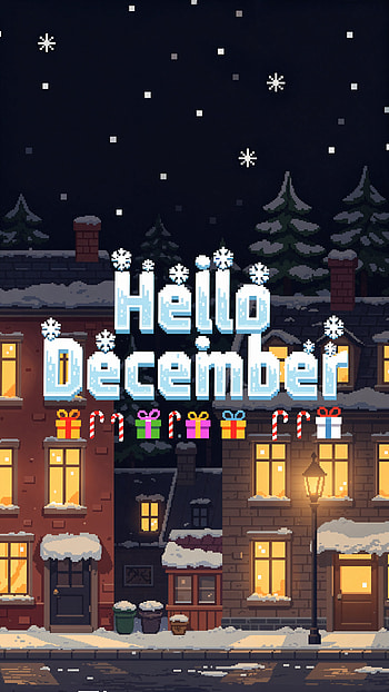Hello December | Cozy December | Pixel Snow Night | Warm Lights, Cold Nights | Holiday Street, winter, snow, pixel art, Christmas HD phone wallpaper
