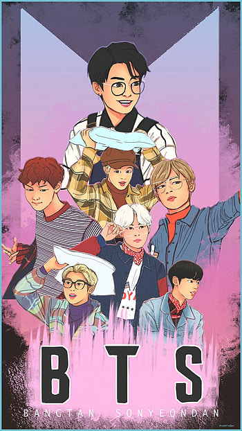 BTS, drawing, animated HD phone wallpaper