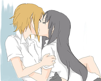 K-On, akiyama mio, kiss, blonde hair, black hair, long hair, tainaka ritsu HD wallpaper