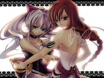Angels or Devils?, purple, pink, anime, devil, girls, angel, manga, rivals HD wallpaper