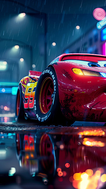 Lightning McQueen in the Rain: Epic Cars for Your , movie, Cars (Pixar), Lightning McQueen, rain HD phone wallpaper