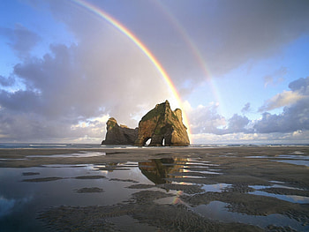 Nature, Water, Sand, Rainbow, Rocks, New Zealand, Puddles HD wallpaper