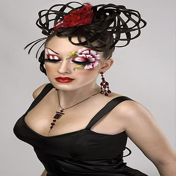 LITTLE BLACK DRESS, black dress, model, make up, flower, tatoo, face, female HD wallpaper
