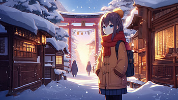 Anime, Anime, winter, cute, girl, morning, anime girl, cute anime, winter anime, cute winter HD wallpaper