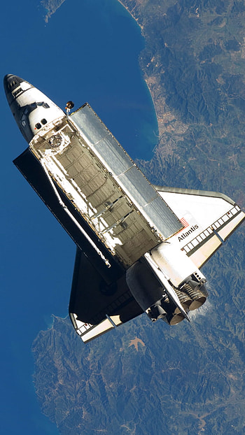 Atlantis over the Mediterranean Sea, near the Algerian coast, space, aerial, NASA, vehicle HD phone wallpaper