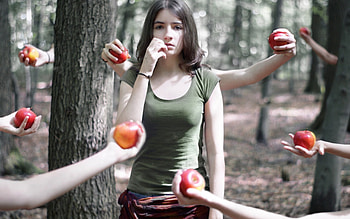 2 many choice, babe, fruit, apple, girl HD wallpaper