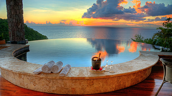 Jade Mountain resort, Saint Lucia, Hotel pools, Sky HD wallpaper