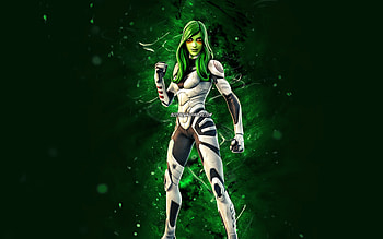 Gamora, , green neon lights, Fortnite Battle Royale, Fortnite characters, Gamora Skin, Fortnite, Gamora Fortnite HD wallpaper