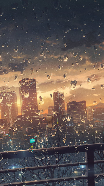 Rainy Anime Cityscape , window, rain, city, Anime, Original, Rain Anime, anime city HD phone wallpaper