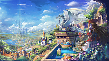 Melodic Fantasy landscape, fairy, saga, magic, cities, fantasy, love HD wallpaper