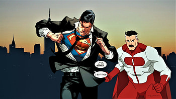 Superman Disses Omni Man, nexus, omni man, superman, fan art, super villians, invincible, backgrounds, , cartoons, animation, 1920x1080 only, anime, super heroes HD wallpaper