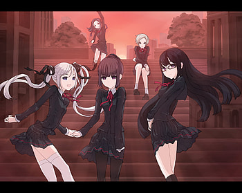High School Girls, sexy, stairs, anime, cute, girls, highschool HD wallpaper