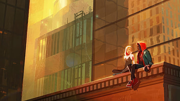 Miles And Gwen Sharing Laughter, miles-morales, gwen-stacy, spiderman, superheroes, artist, artwork, digital-art HD wallpaper