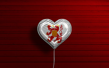 I Love Limburg, , realistic balloons, red wooden background, Day of Limburg, belgian provinces, flag of Limburg, Belgium, balloon with flag, Provinces of Belgium, Limburg flag, Limburg HD wallpaper