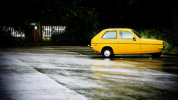 Tiny Yellow, cute, two-door, small, yellow HD wallpaper
