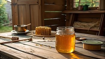 Golden Sweetness: A Honey Delight, honey, jar, table HD wallpaper
