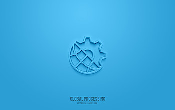 Global processing 3d icon, blue background, 3d symbols, Global processing, business icons, 3d icons, Global processing sign, business 3d icons HD wallpaper