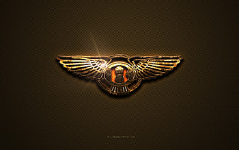 Bentley golden logo, artwork, brown metal background, Bentley emblem, creative, Bentley logo, brands, Bentley HD wallpaper