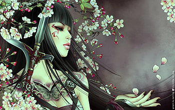 lady, flowre, fantasy, wariior HD wallpaper