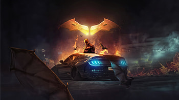 Dark Knights Ride Batman And The Ford Mustang, batman, superheroes, artist, artwork, digital-art HD wallpaper