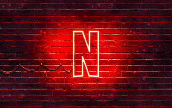 Netflix red logo, , red brickwall, Netflix logo, brands, Netflix neon logo, Netflix HD wallpaper