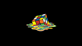 Melted Rubiks Cube, rubik cube, melted, 3d, black background HD wallpaper