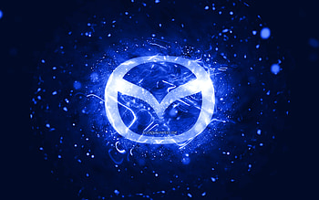 Mazda dark blue logo, , dark blue neon lights, creative, dark blue abstract background, Mazda logo, cars brands, Mazda HD wallpaper