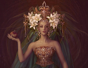Lliy, white, fantays, girl, lily, hand, fantasy, miavka, flower, red, fruit, athens, luminos HD wallpaper