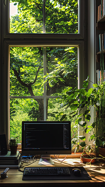 Serene Home Office Nature View, computer HD phone wallpaper