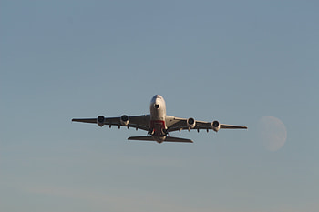 A jet meets the moon, airbus, jet, plane, moon HD wallpaper