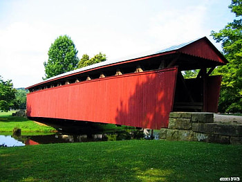 Staats Mill Bridge, bridge, trees, covered, red HD wallpaper