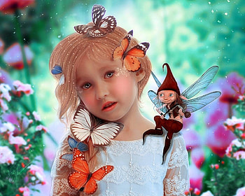 Little Girl's Dreams, white, digital art, creative pre-made, butterflies, love four seasons, fantasy, manipulation, weird thing people wear, little girls, butterfly designs, flowers, fairies HD wallpaper