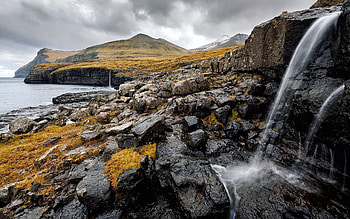 Faroe Islands Waterfalls, island, waterfall, Scotland, faroe HD wallpaper