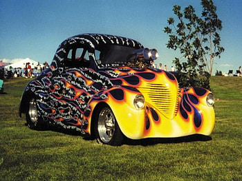 '37 ALL STEEL WILLYS, hot rod, flames, yellow HD wallpaper