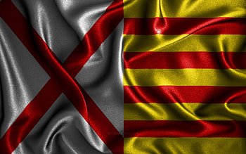 L Hospitalet flag, , silk wavy flags, spanish cities, Day of L Hospitalet, Flag of L Hospitalet, fabric flags, 3D art, L Hospitalet, cities of Spain, L Hospitalet 3D flag HD wallpaper