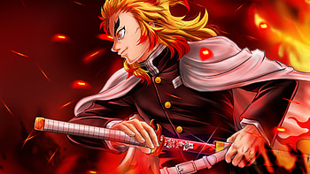 Kyojuro Rengoku With Sword Fire Background Demon Slayer Kimetsu no Yaiba HD wallpaper