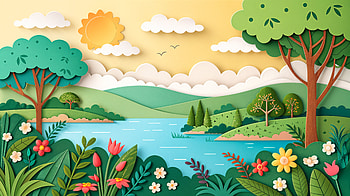 Serene Paradise: A Ultra Escape, Paradise, paper art, landscape, nature, illustration HD wallpaper