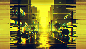 Urban Mirage: Glitch Art, glitch art, cityscape, neon, futuristic HD wallpaper