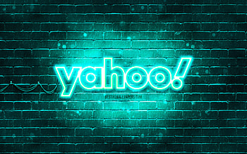 Yahoo turquoise logo, , turquoise brickwall, Yahoo logo, brands, Yahoo neon logo, Yahoo HD wallpaper