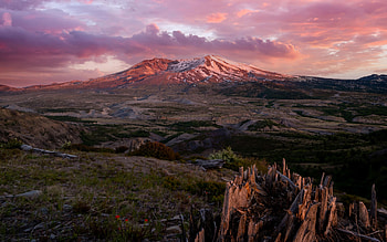Mount St Helens viewed from the Lootwit viewpoint, washington, landscape, clouds, volcano, sky, sunset, usa HD wallpaper