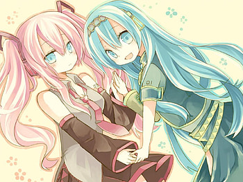 Hatsune Miku & Megurine Luka, awesome, song, heads, cute, vocaloid, beauty, nice, miku, music, vocaloids, hatsune, thighhighs, skirt, hatsune miku, twintail, blue hair, girl, headset, aqua, beautiful, pink hair, diva, anime, pretty, cool, idol, virtual HD wallpaper