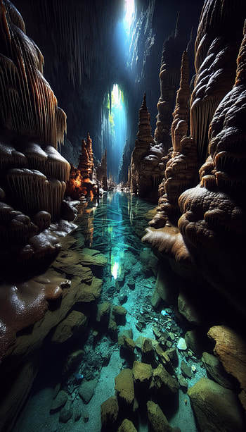 Mystical Underground River Cave, cave, water HD phone wallpaper