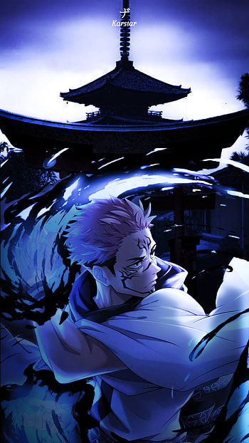 sukuna, sky, graph, blue, blue, jjk, jujutsukaisen, anime, shrine HD phone wallpaper
