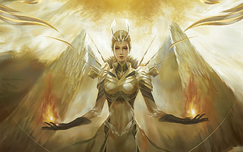 Angel, shenpei wu, golden, wings, frumusete, fantasy, yellow, luminos HD wallpaper